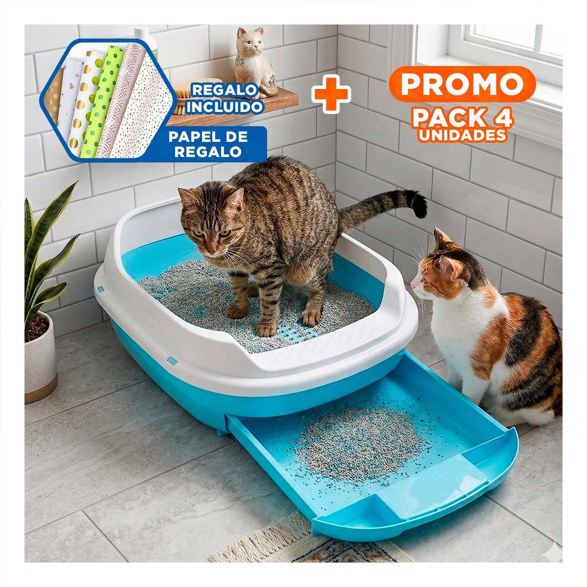 PACK4 SISTEMA CELESTE PARA GATO CON BANDEJA EXTRAIBLE ABIERTA Y+PAPEL REGALO - 1