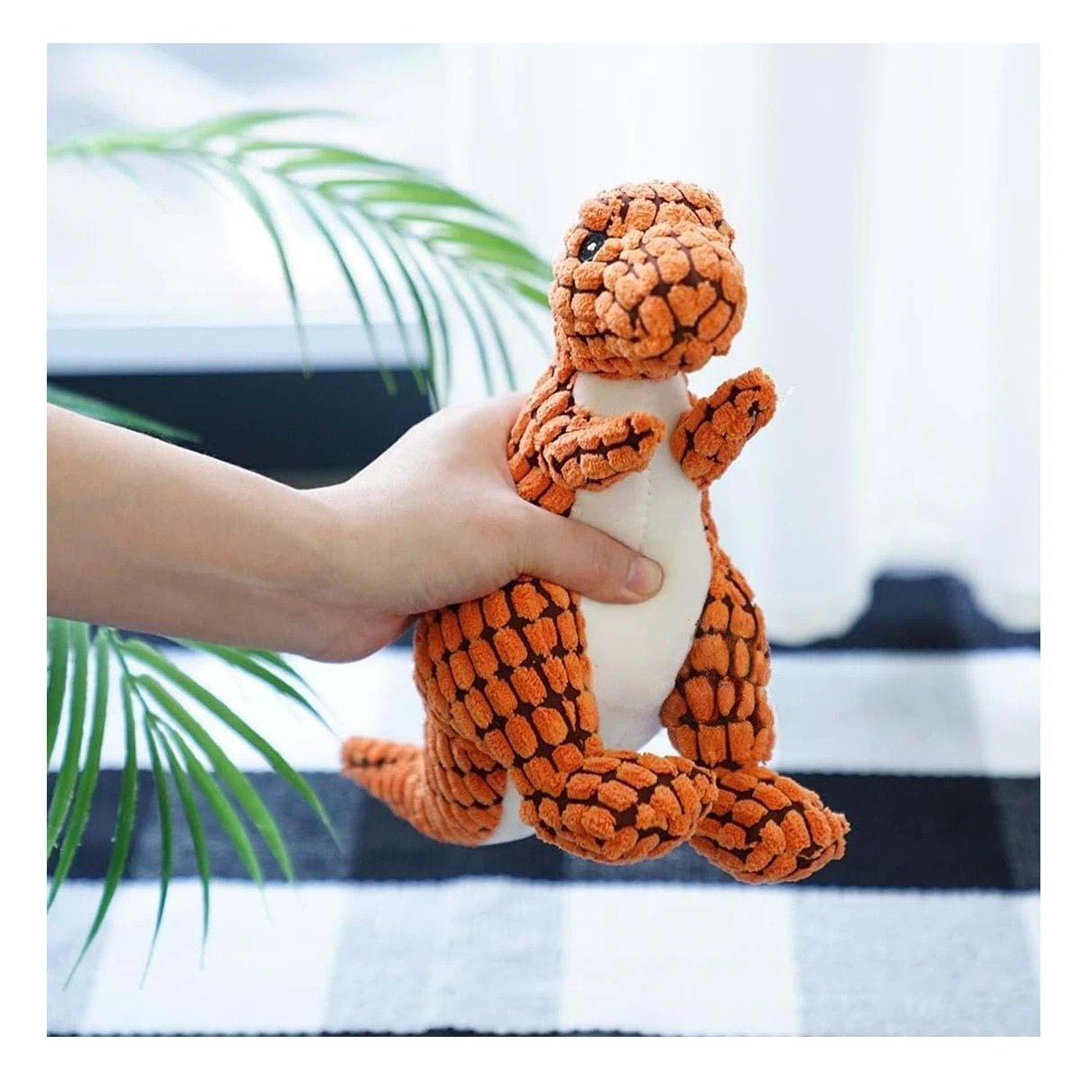 FIGURA ACOLCHADA DE DINOSAURIO NARANJA PARA MASCOTA CON FORMA REALISTA Y+LIGAS REGALO - 2
