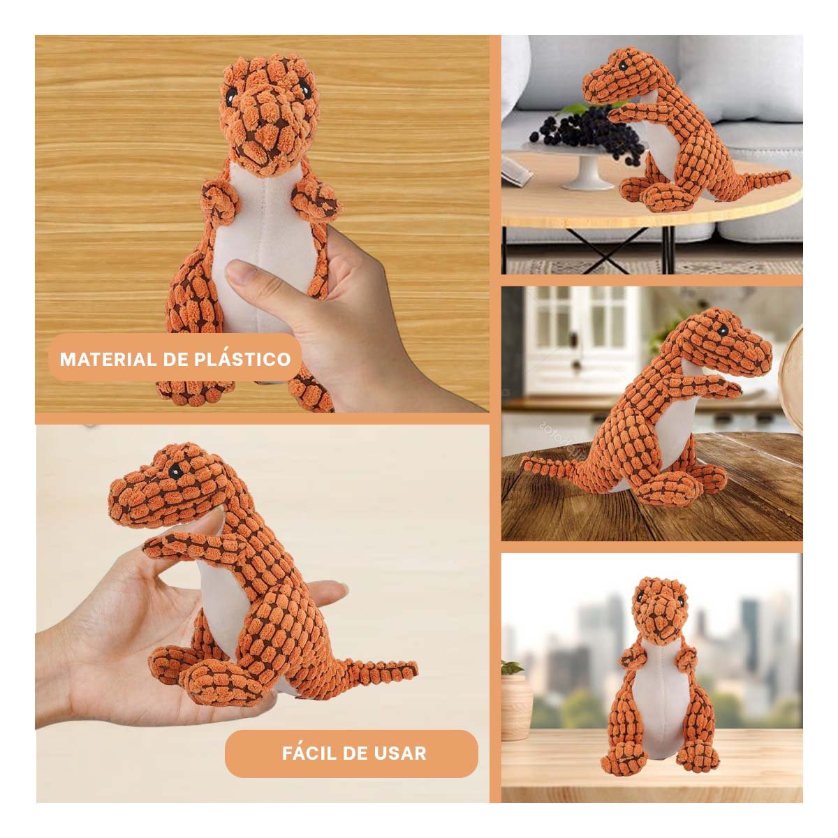 FIGURA ACOLCHADA DE DINOSAURIO NARANJA PARA MASCOTA CON FORMA REALISTA Y+LIGAS REGALO - 5