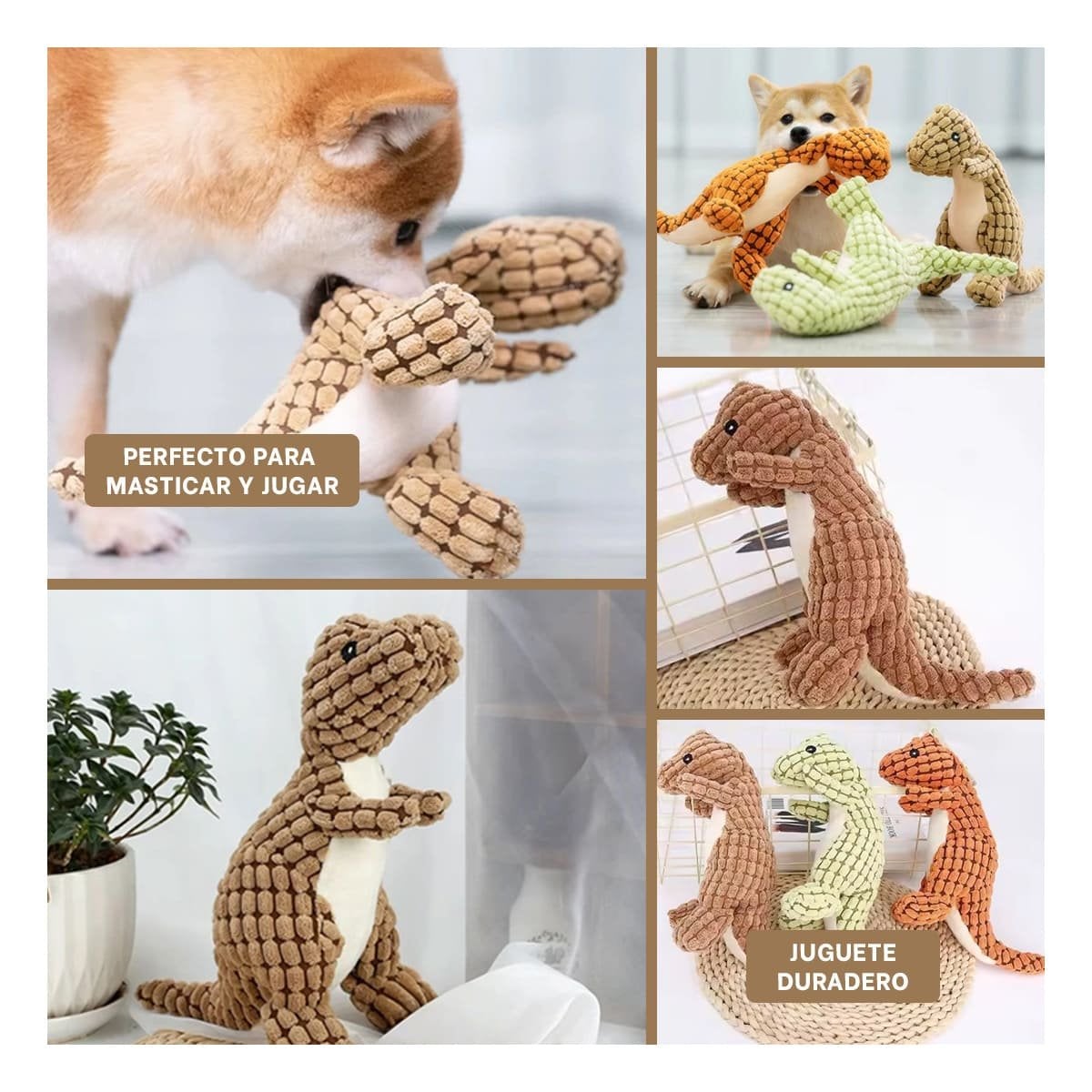 PACK4 MORDEDOR FLEXIBLE DE DINOSAURIO MARRON PARA MASCOTA CON DISENO DIVERTIDO Y+REGALO STICKER - 2