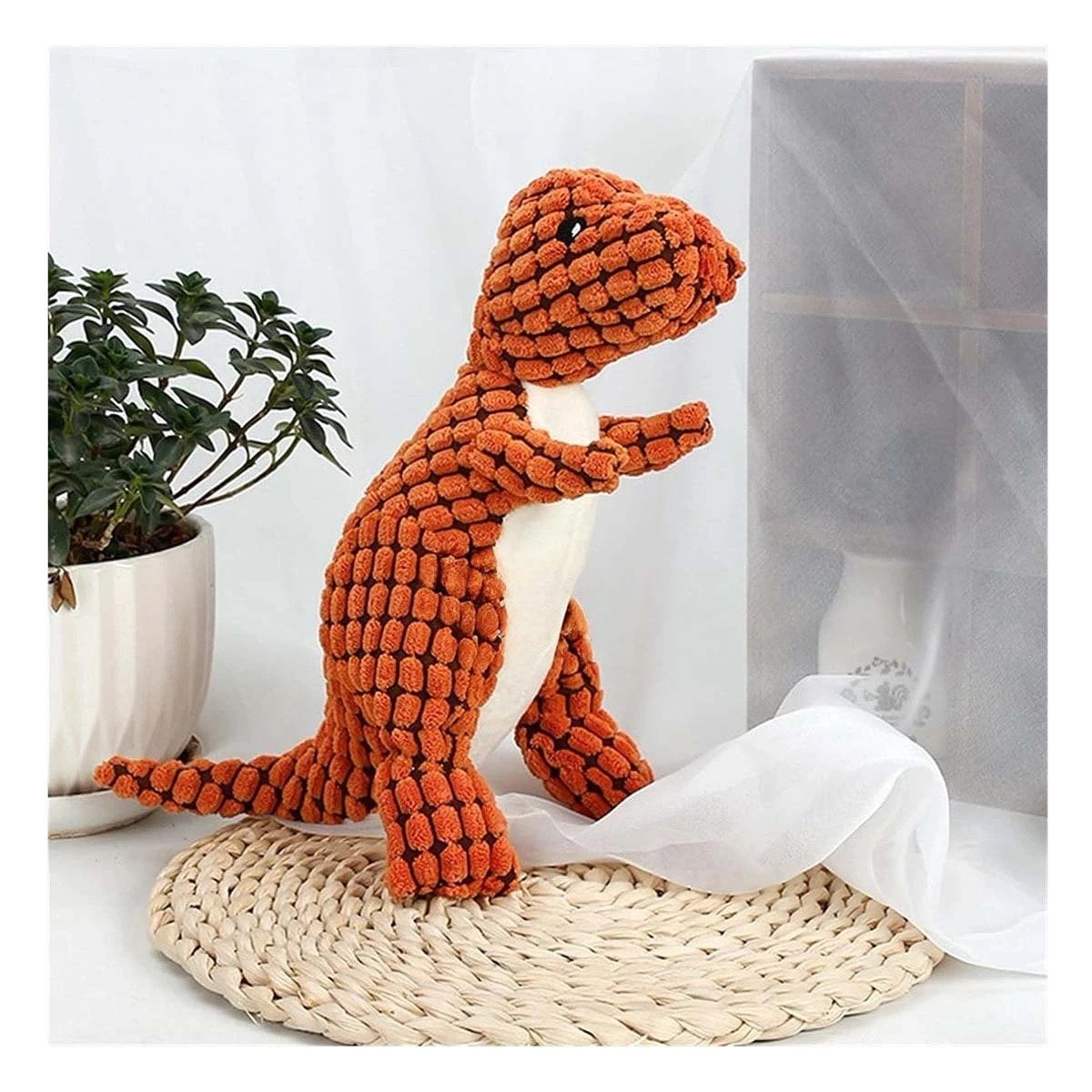 PACK4 MORDEDOR FLEXIBLE DE DINOSAURIO NARANJA PARA MASCOTA DISENO DIVERTIDO Y+REGALO STICKER - 5