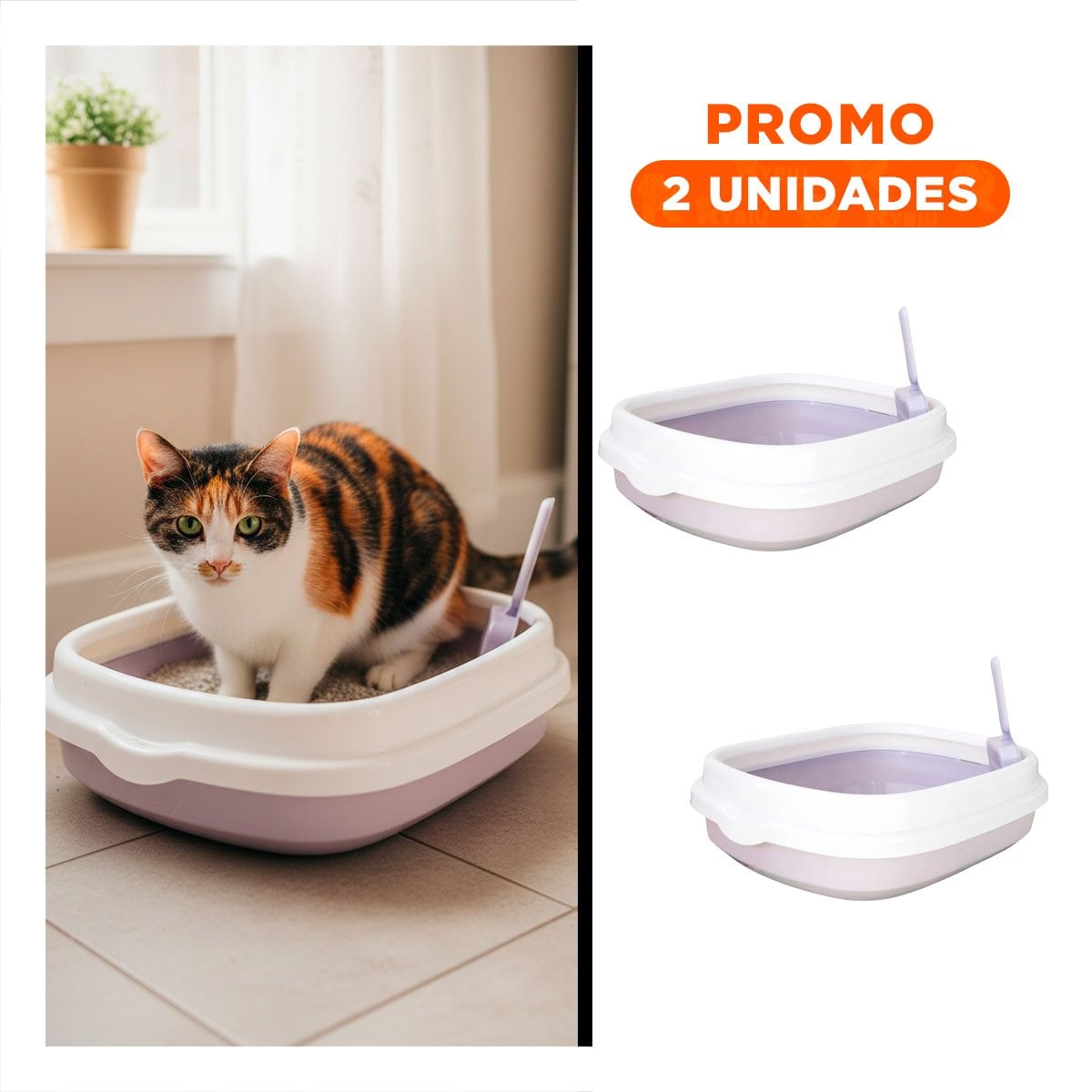 PACK2 BANDEJA LILA PARA GATO CON PALA CERNIDORA 48X40X12,5 - 1