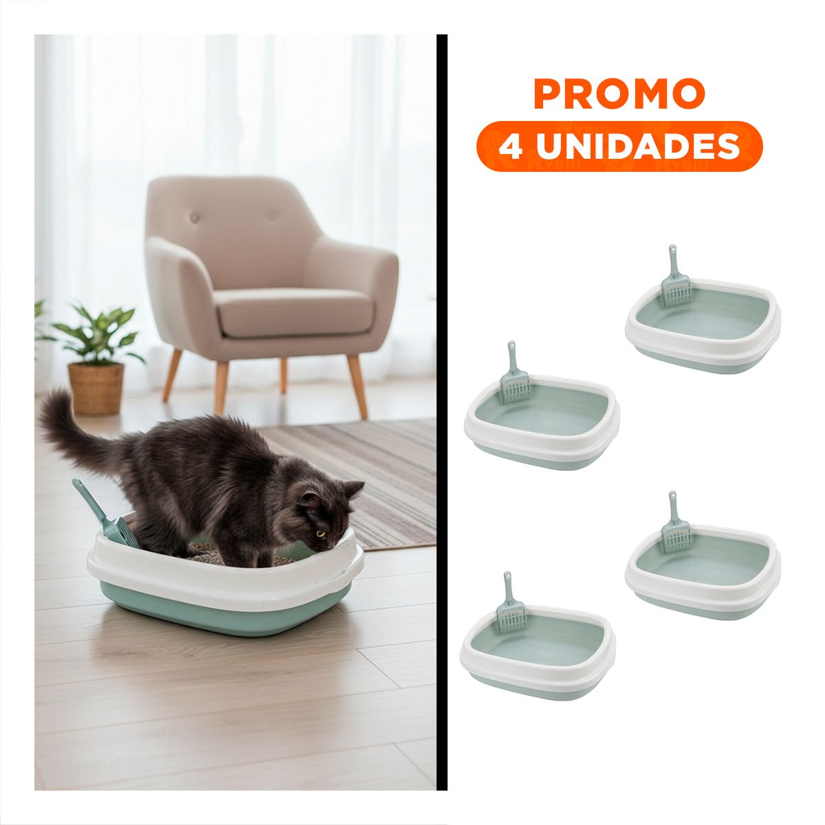 PACK4 MODULO CELESTE PARA GATO CON PALA CERNIDORA 48X40X12,5 Y+REGALO STICKER - 1