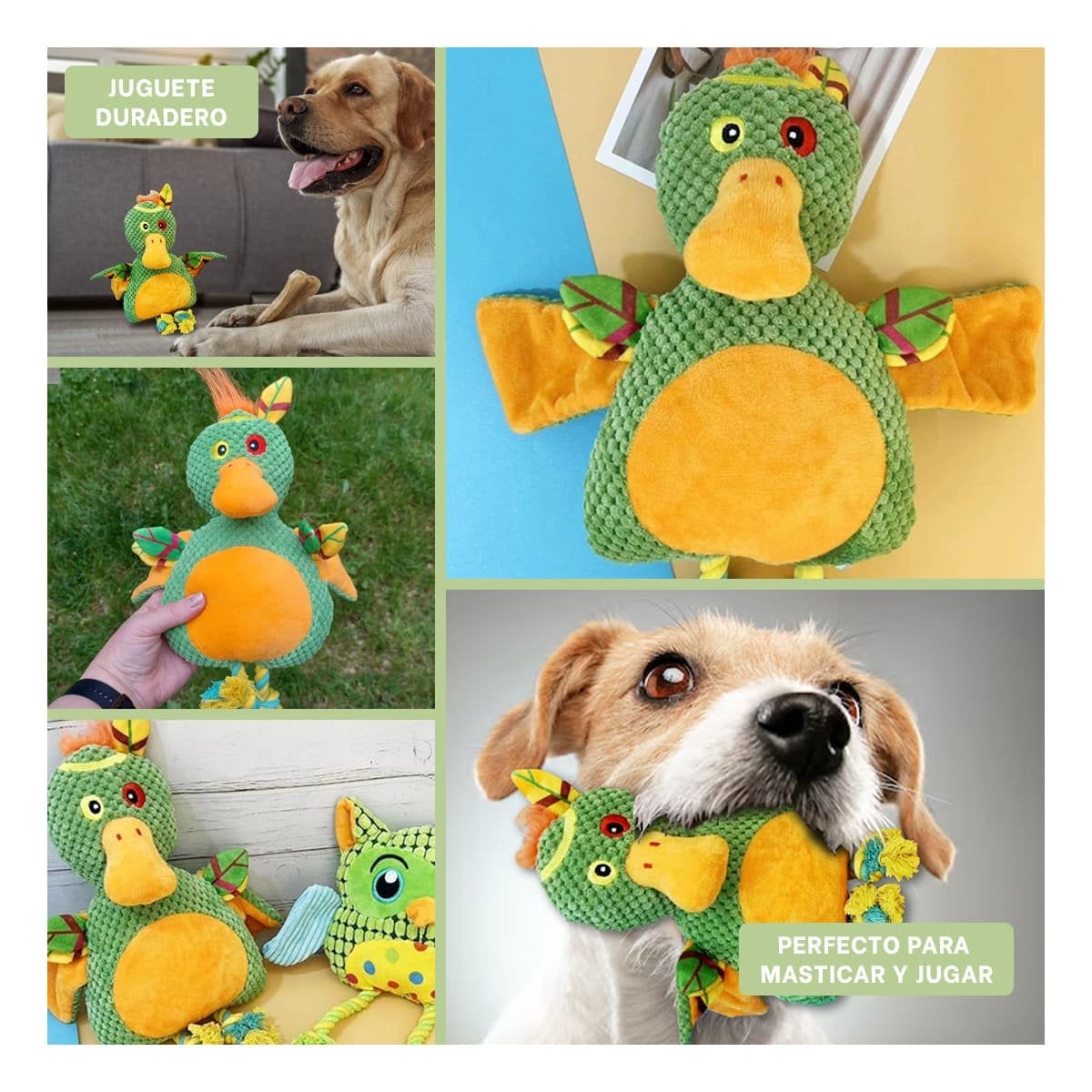 FIGURA ACOLCHADA DE PATO SELVATICO VERDE PARA MASCOTA CON FORMA REALISTA Y+LIGAS REGALO - 5