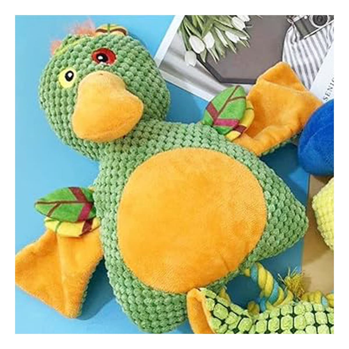 PACK2 JUGUETE COMPACTO DE PATO SELVATICO VERDE PARA MASCOTA EN HOGAR Y+PAPEL REGALO - 1