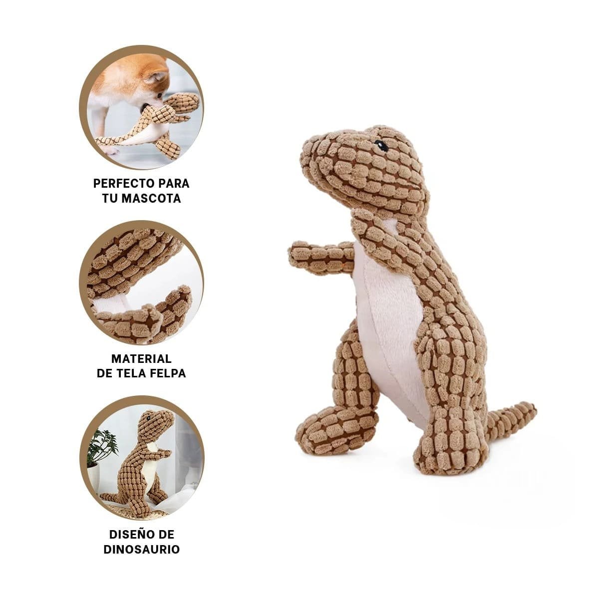MORDEDOR ACOLCHADO DE DINOSAURIO MARRON PARA MASCOTA ACTIVA - 3