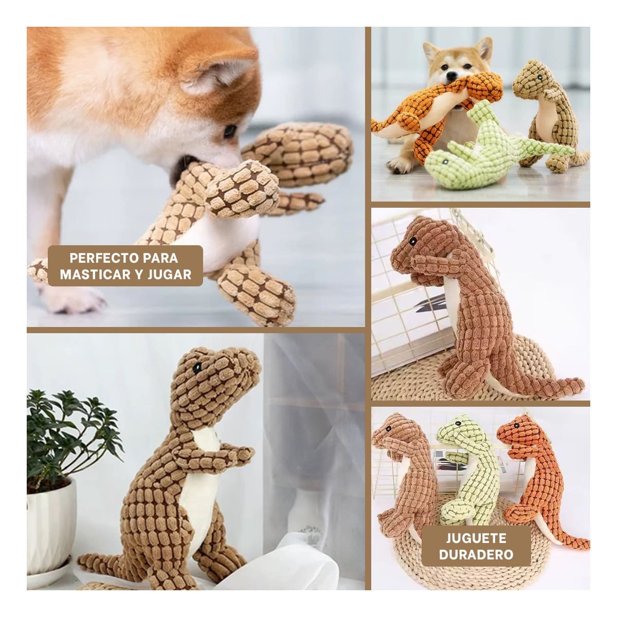 MORDEDOR ACOLCHADO DE DINOSAURIO MARRON PARA MASCOTA ACTIVA - 5