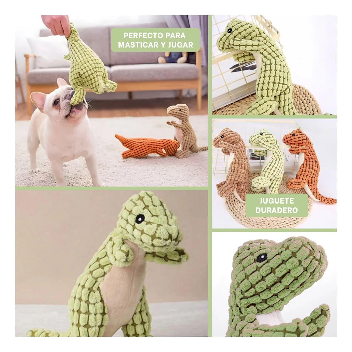 PACK4 MORDEDOR FLEXIBLE DE DINOSAURIO VERDE CLARO PARA MASCOTA Y+REGALO STICKER - 2