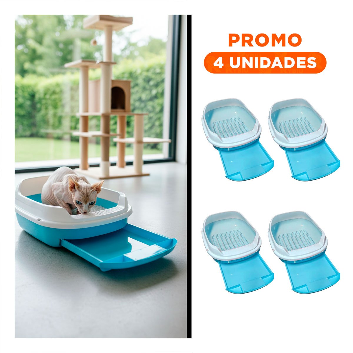 PACK4 MODULO CELESTE PARA GATO CON BANDEJA EXTRAIBLE ABIERTA Y+REGALO STICKER - 1
