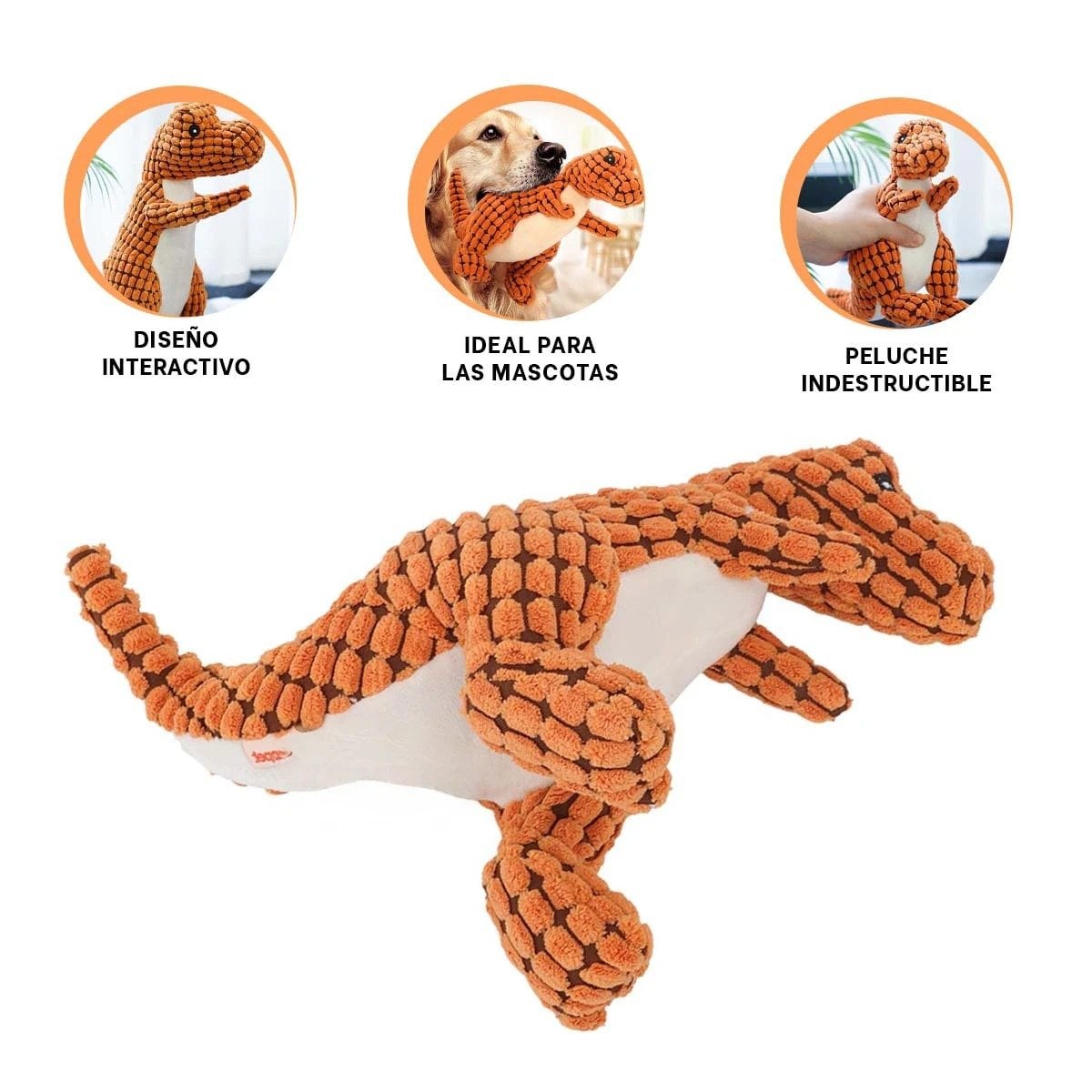 MORDEDOR ACOLCHADO DE DINOSAURIO NARANJA PARA MASCOTA ACTIVA - 3
