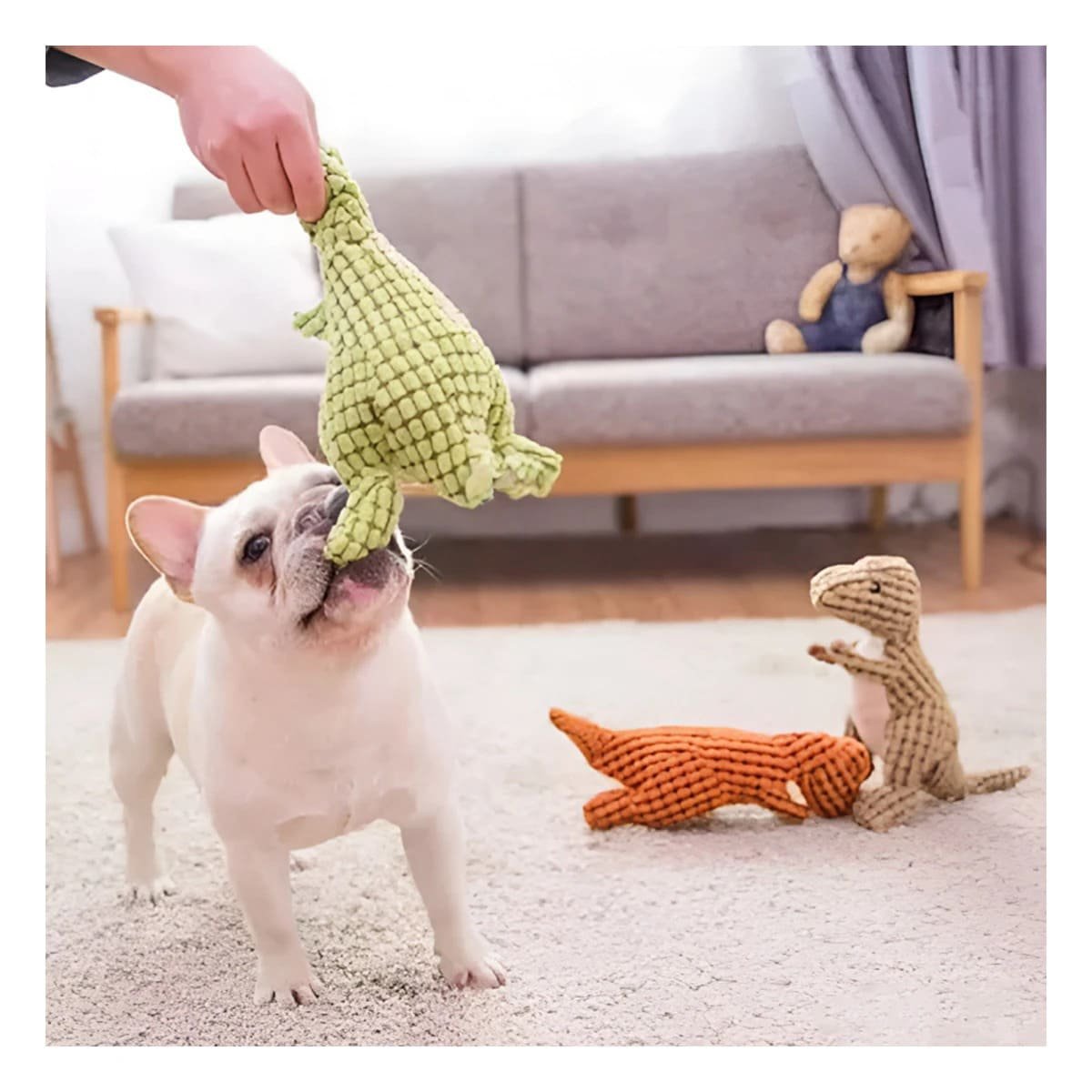 MORDEDOR ACOLCHADO DE DINOSAURIO VERDE CLARO PARA MASCOTA ACTIVA - 1