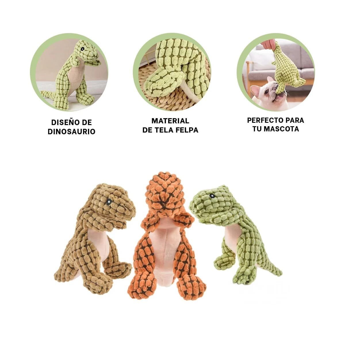 MORDEDOR ACOLCHADO DE DINOSAURIO VERDE CLARO PARA MASCOTA ACTIVA - 3