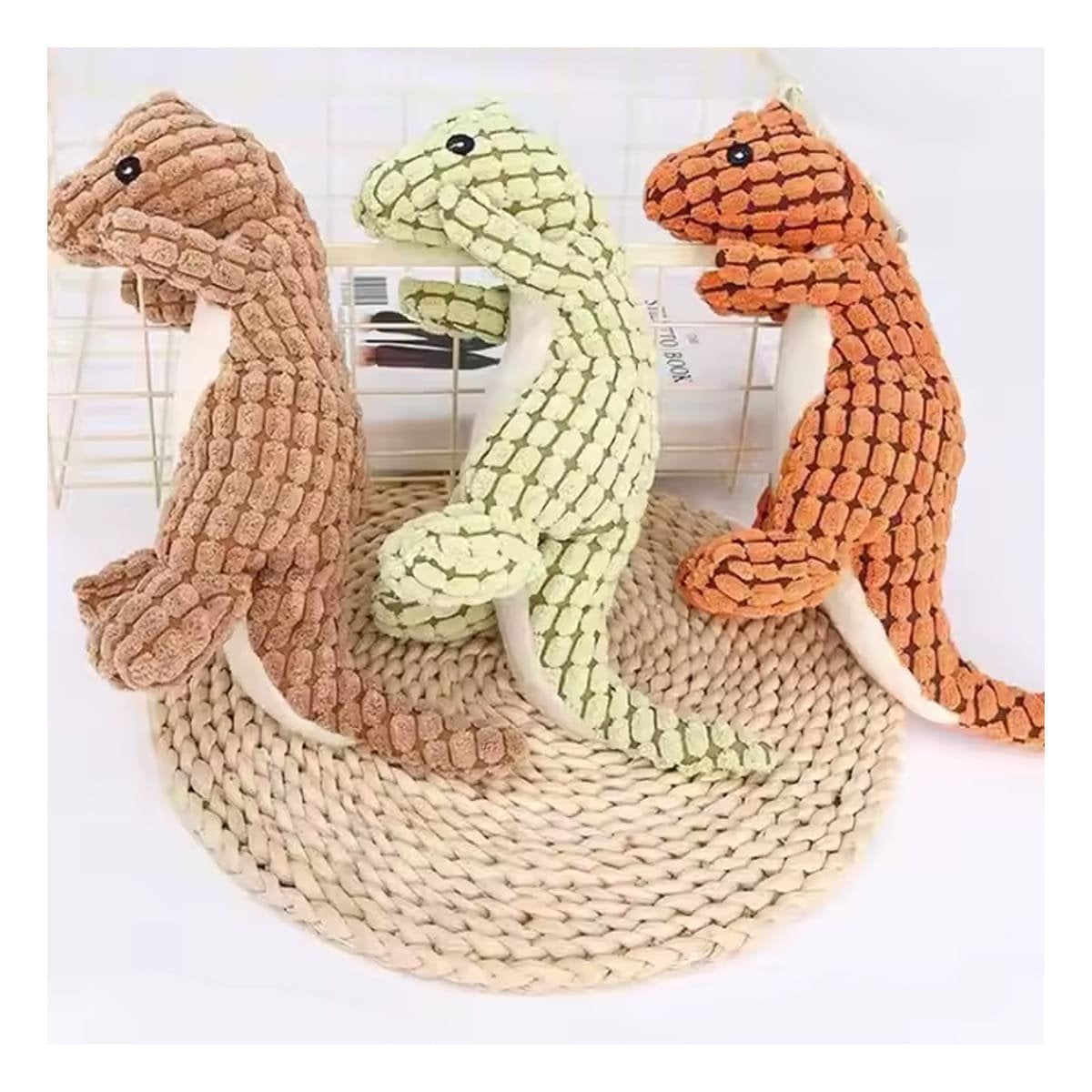 JUGUETE DE TELA DINOSAURIO MARRON PARA MASCOTA CON DISENO LLAMATIVO Y+PAPEL REGALO - 5