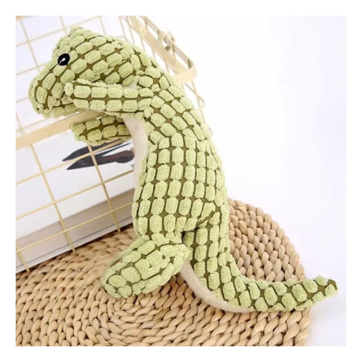 PACK2 JUGUETE COMPACTO DE DINOSAURIO VERDE CLARO PARA MASCOTA EN HOGAR Y+PAPEL REGALO - 2
