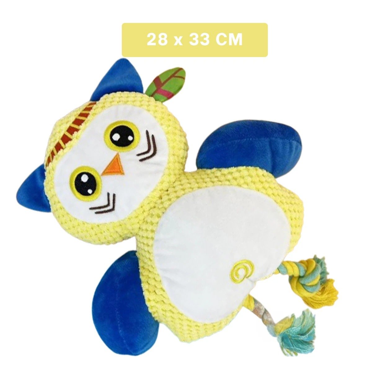 MORDEDOR FLEXIBLE DE BUHO AMARILLO PARA MASCOTA CON DISENO DIVERTIDO Y+PAPEL REGALO - 4