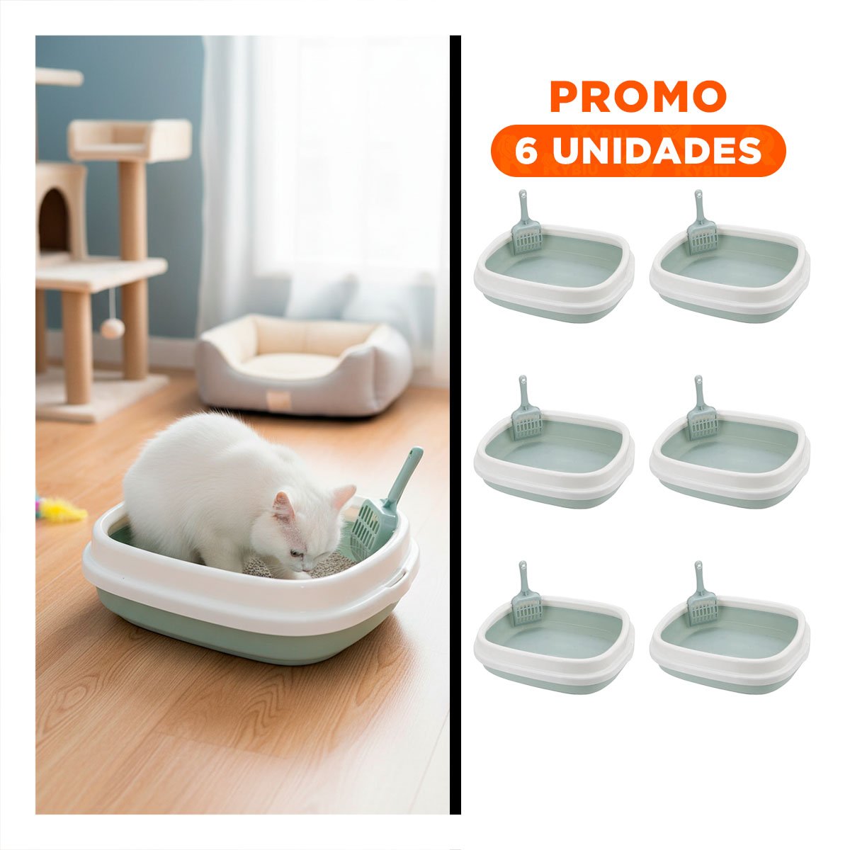PACK6 UNIDAD CELESTE PARA GATO CON PALA CERNIDORA 48X40X12,5 - 1
