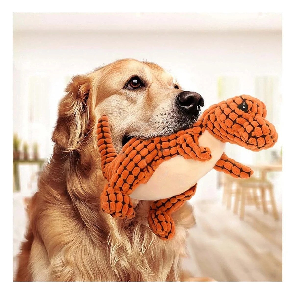 PACK4 COMPANERO SUAVE DE DINOSAURIO NARANJA PARA MASCOTA CON FORMA CREATIVA Y+PAPEL REGALO - 5