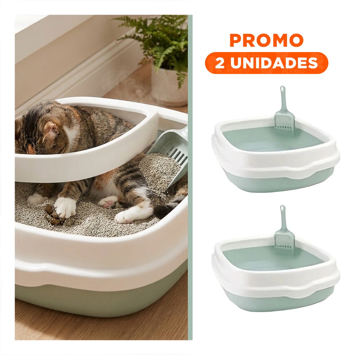 PACK2 BANDEJA VERDE PARA GATO CON PALA CERNIDORA 48X40X12,5 - 1