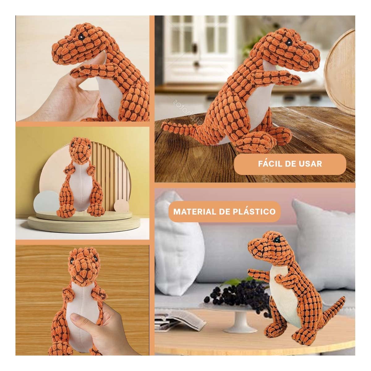 COMPANERO DE JUEGO DINOSAURIO NARANJA PARA MASCOTA CON TELA SUAVE Y+POST IT - 5