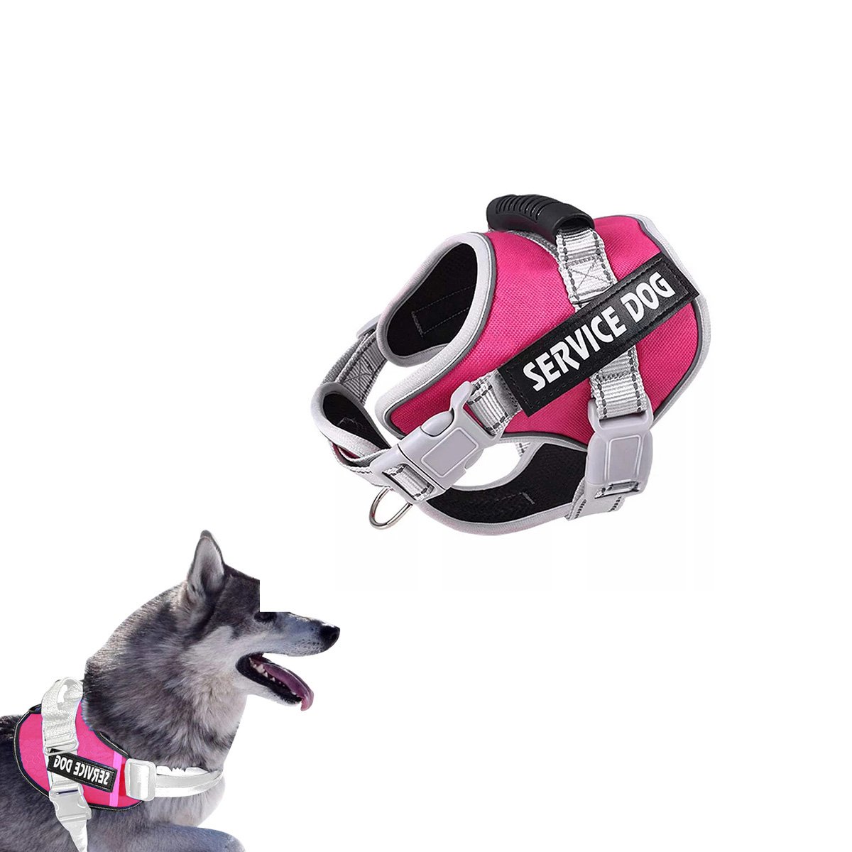 PACK6 ARNES DE CONTROL SERVICE DOG TALLA S FUCSIA CON ASA Y BROCHES FIRMES Y+REGALO STICKER - 2
