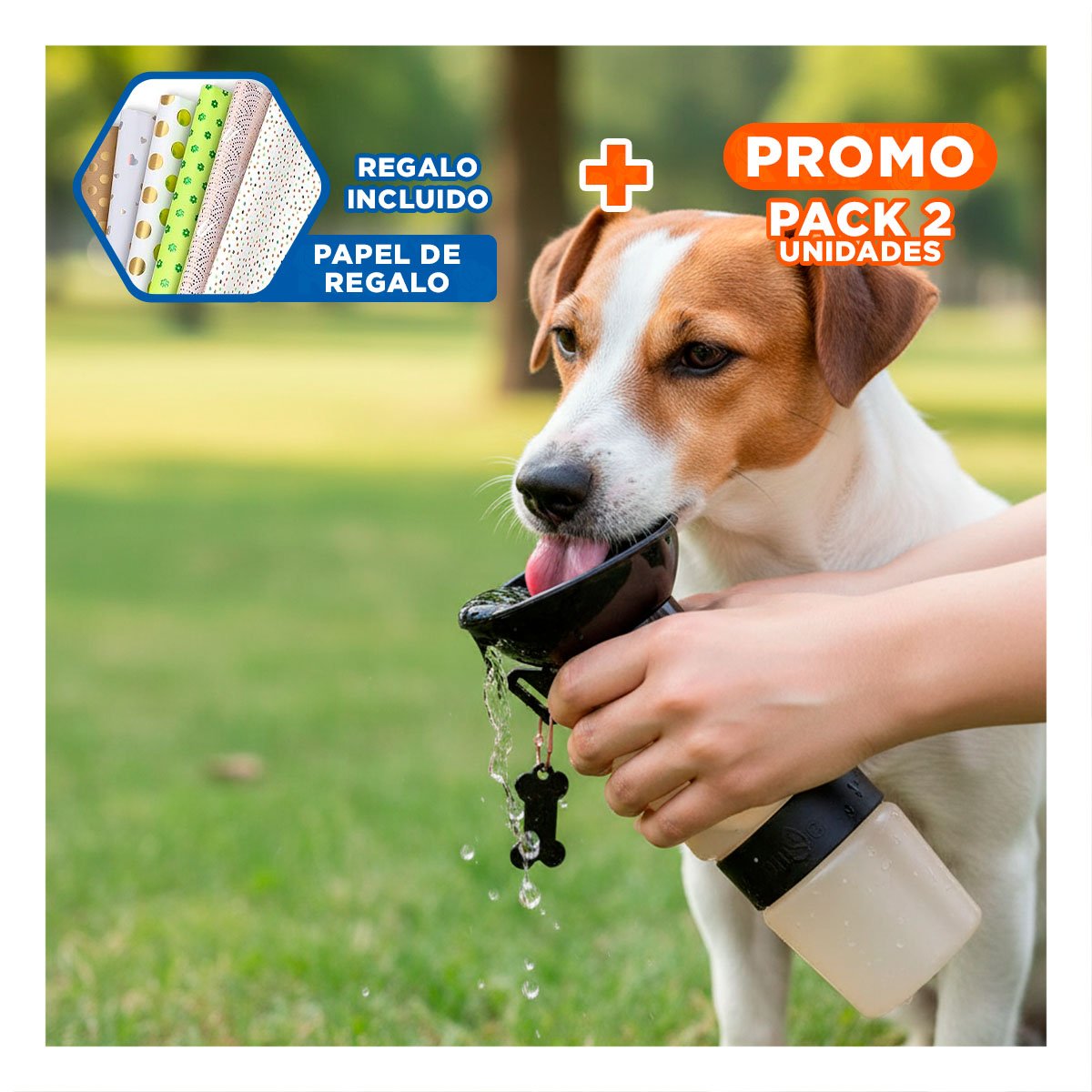 PACK2 CONTENEDOR DE AGUA PARA PERRO AQUA DOG EN GRIS Y+PAPEL REGALO - 1