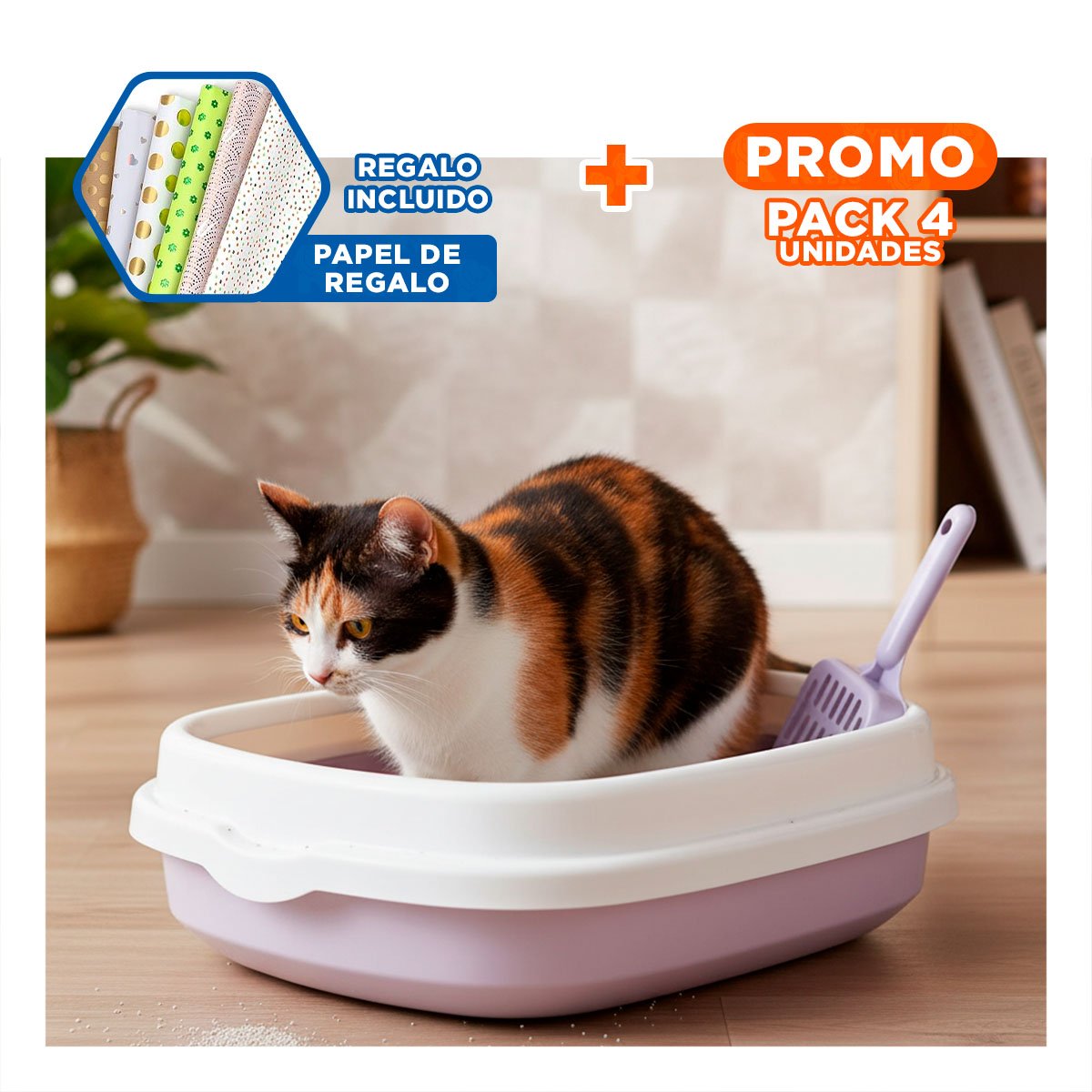 PACK4 SISTEMA LILA PARA GATO CON PALA CERNIDORA 48X40X12,5 Y+PAPEL REGALO - 1