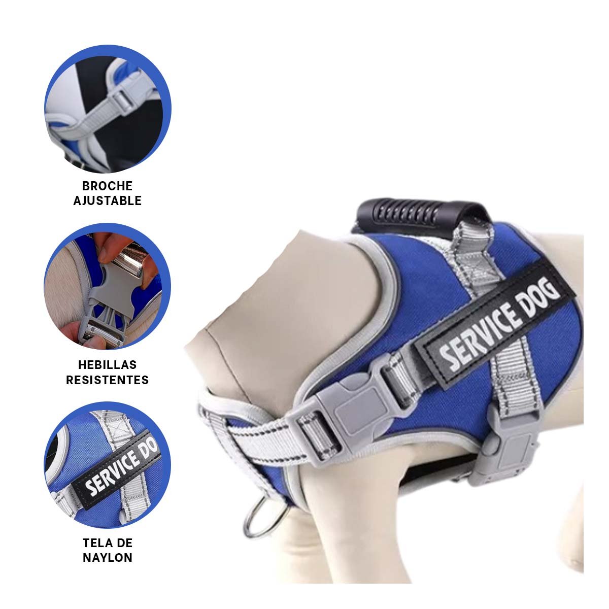 ARNES SEGURO PECHERA CHALECO CON ASA SERVICE DOG TALLA L AZUL CON REFLECTANTE - 3