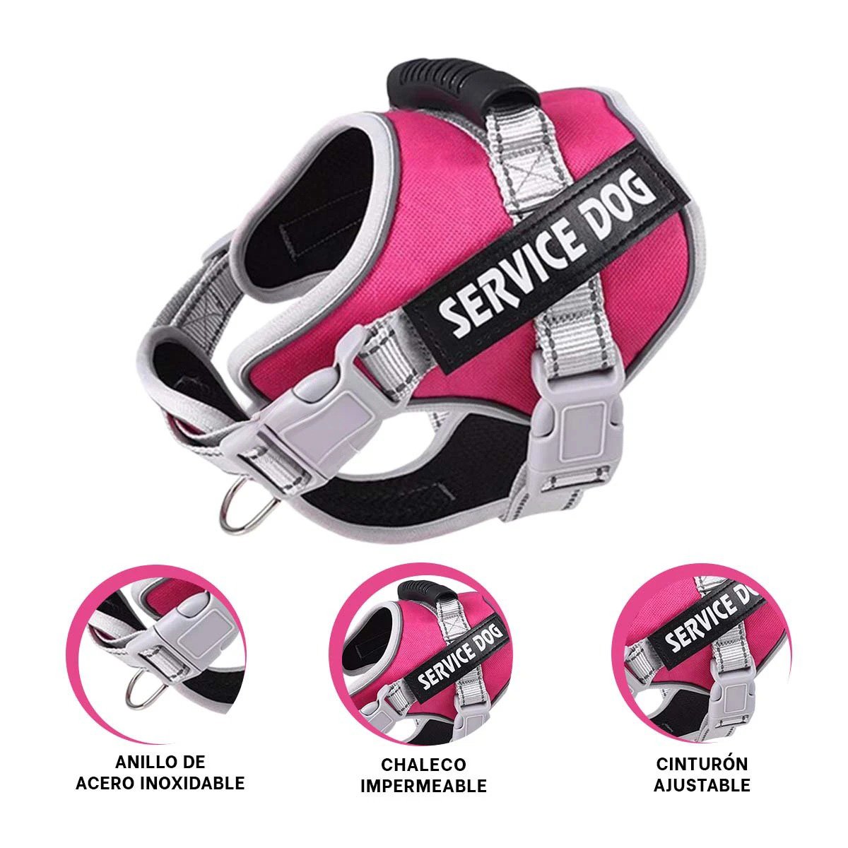 PECHERA DE SOPORTE SERVICE DOG TALLA S FUCSIA CON ASA Y AJUSTE PRECISO - 3