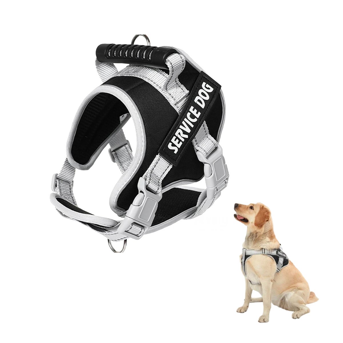 PECHERA ACOLCHADA PARA PERRO TALLA S NEGRO CON ASA Y CORREAS AJUSTABLES Y+LIGAS REGALO - 3