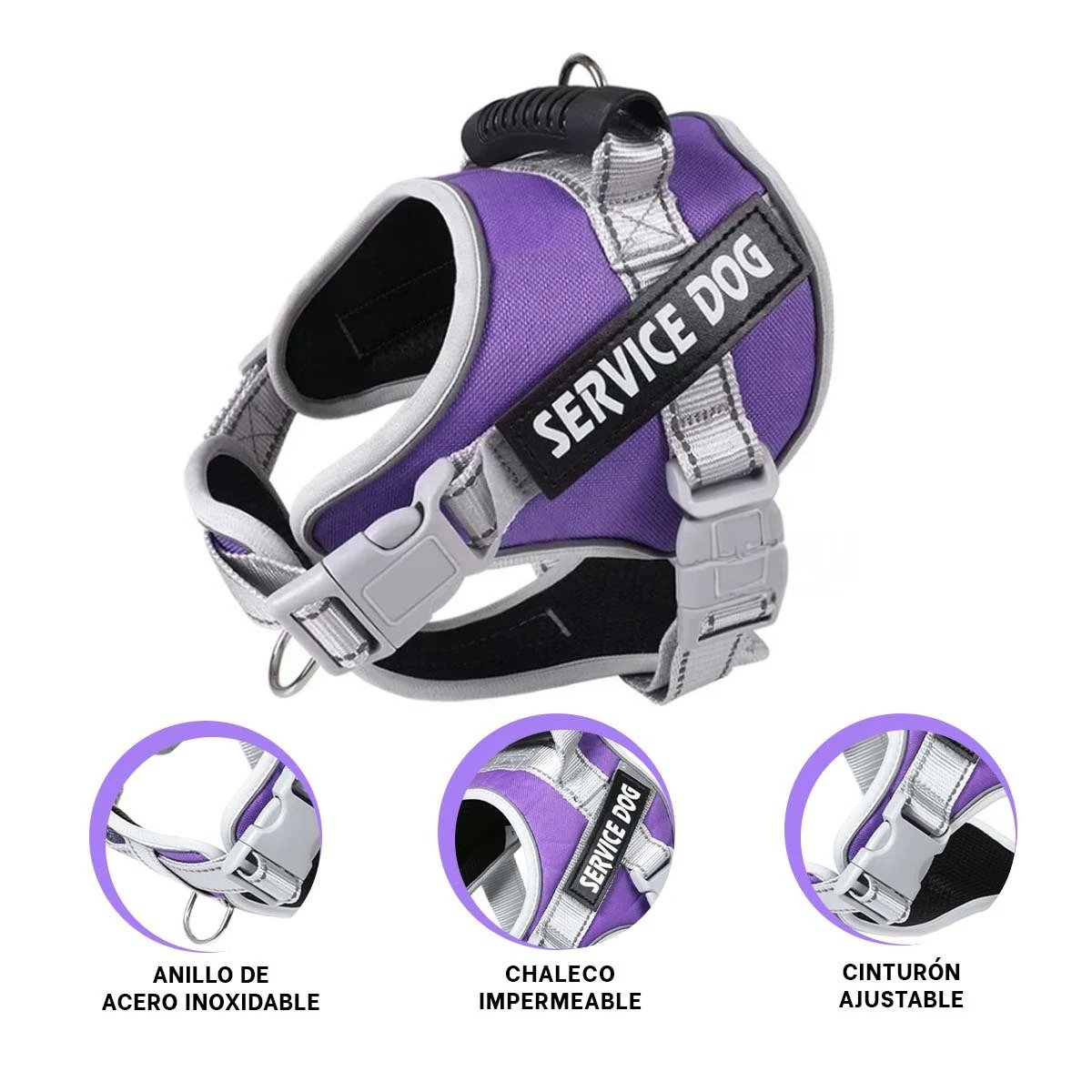 CHALECO CON ASA DE AGARRE SUPERIOR PARA PERRO SERVICE DOG TALLA S MORADO - 3