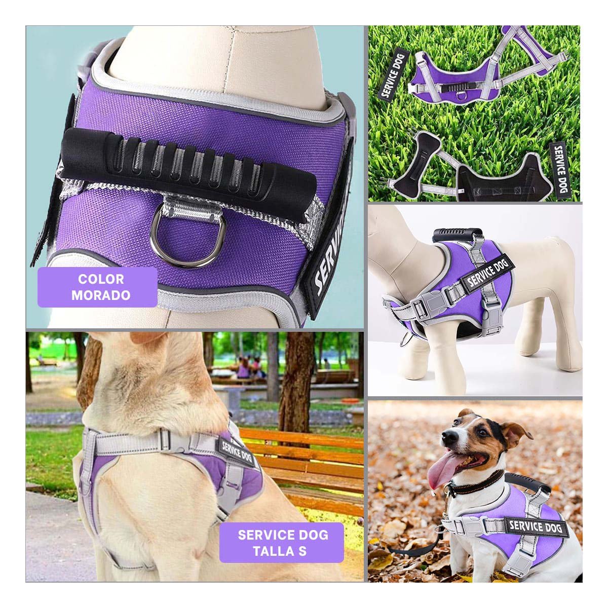CHALECO CON ASA DE AGARRE SUPERIOR PARA PERRO SERVICE DOG TALLA S MORADO - 5
