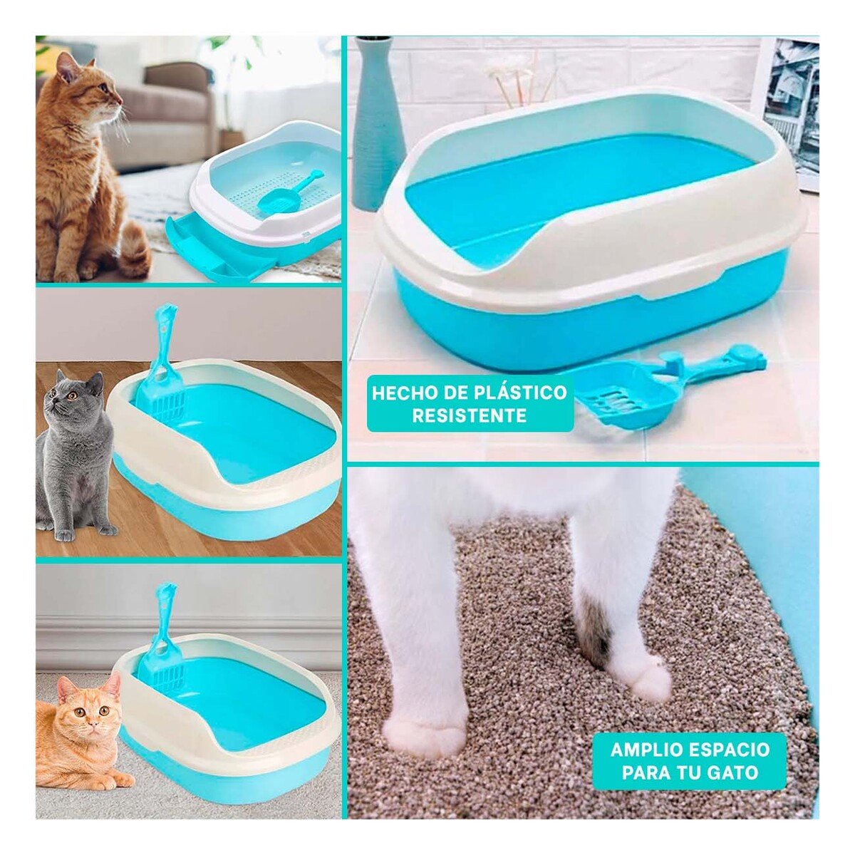 PACK2 RECIPIENTE CELESTE PARA GATO CON BANDEJA EXTRAIBLE ABIERTA Y+PAPEL REGALO - 3