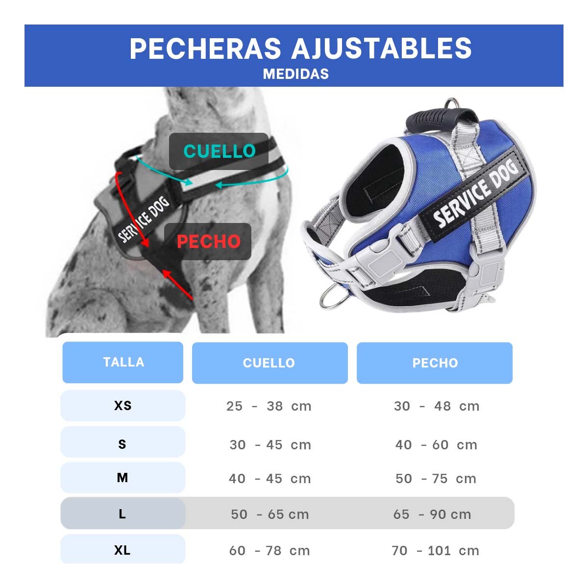 PACK4 ARNES RESISTENTE PECHERA CHALECO CON ASA SERVICE DOG TALLA L AZUL Y+PAPEL REGALO - 4