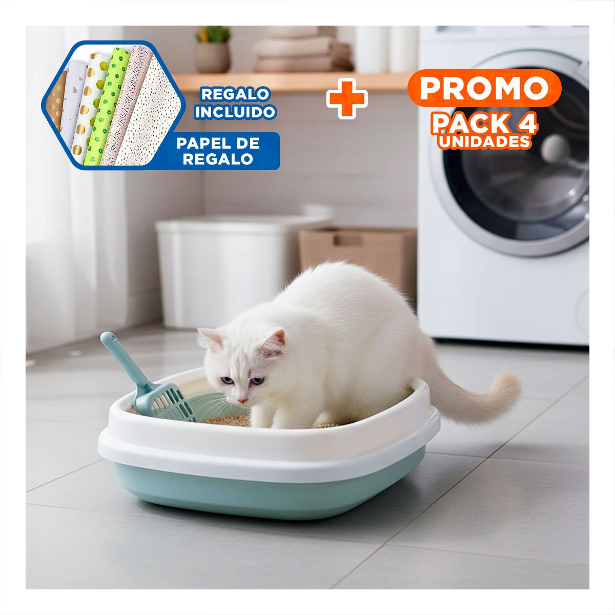 PACK4 SISTEMA CELESTE PARA GATO CON PALA CERNIDORA 48X40X12,5 Y+PAPEL REGALO - 1