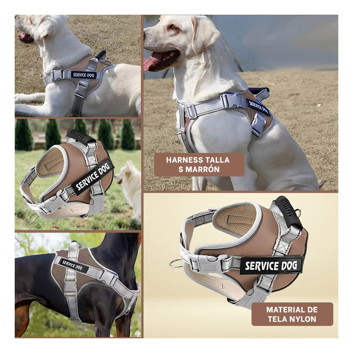 PACK2 PECHERA ARNES SERVICE DOG TALLA S MARRON CON ASA Y AJUSTE SEGURO Y+PAPEL REGALO - 3