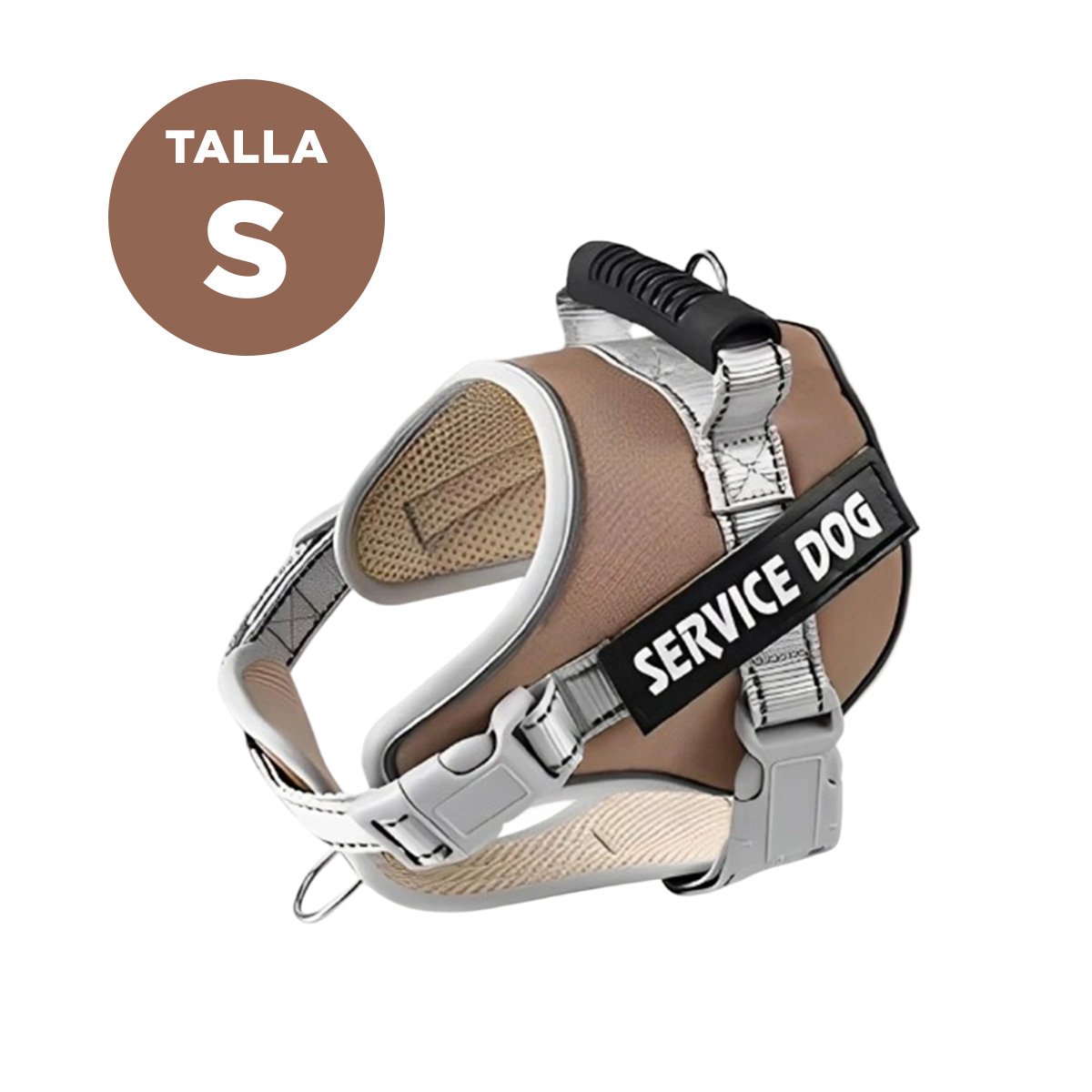 PACK2 PECHERA ARNES SERVICE DOG TALLA S MARRON CON ASA Y AJUSTE SEGURO Y+PAPEL REGALO - 4