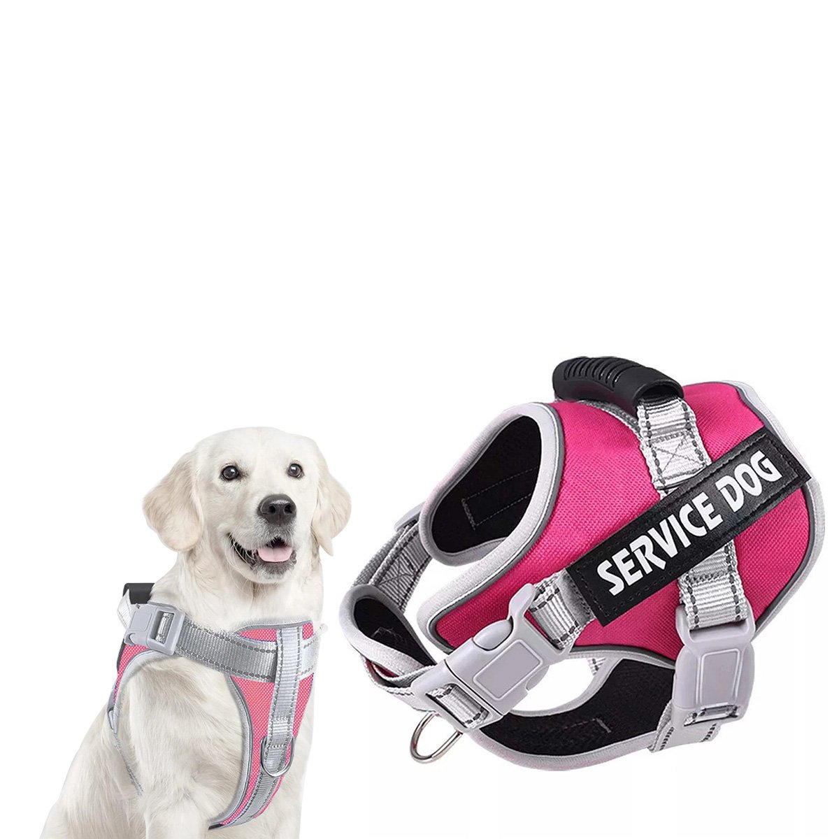CHALECO ARNES CON ASA SERVICE DOG TALLA S FUCSIA CON CONTROL SEGURO Y+REGALO STICKER - 3