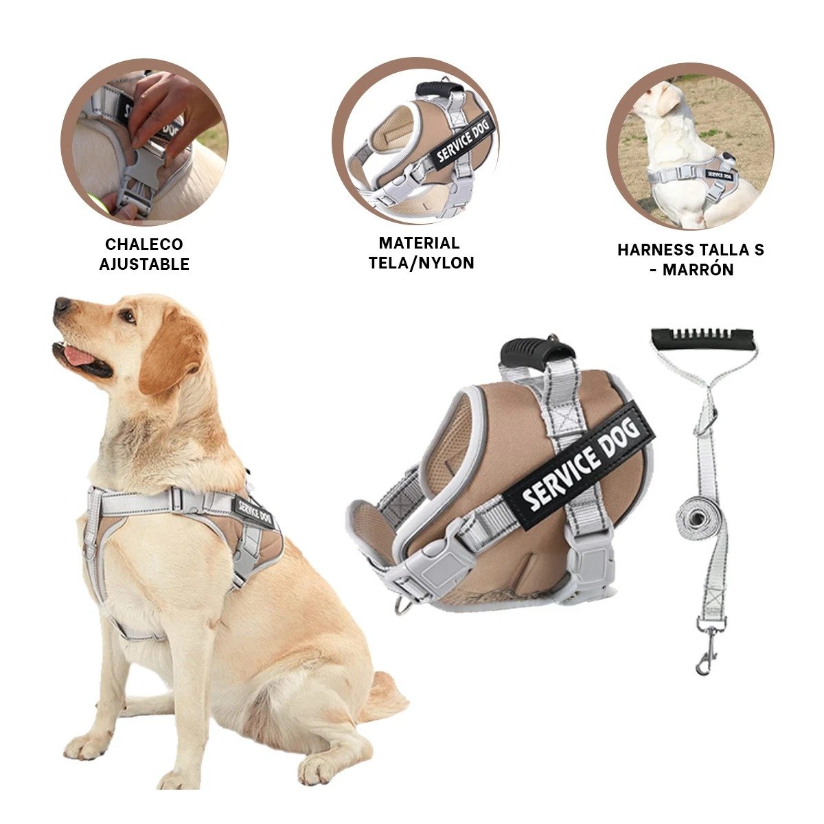 PECHERA DE SOPORTE SERVICE DOG TALLA S MARRON CON ASA FIRME - 3
