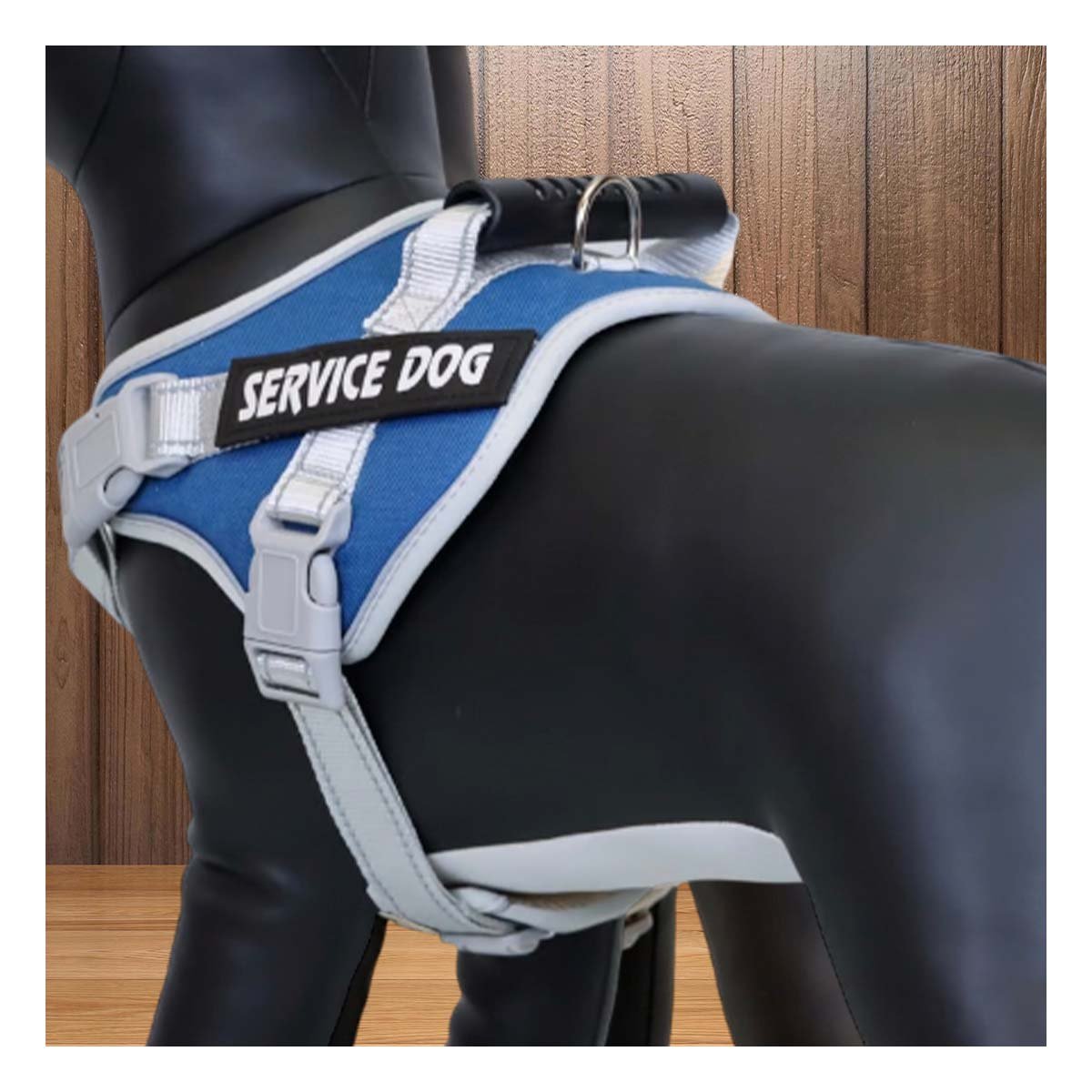 PACK6 CHALECO AJUSTABLE PECHERA ARNES CON ASA SERVICE DOG TALLA L AZUL Y+REGALO STICKER - 3