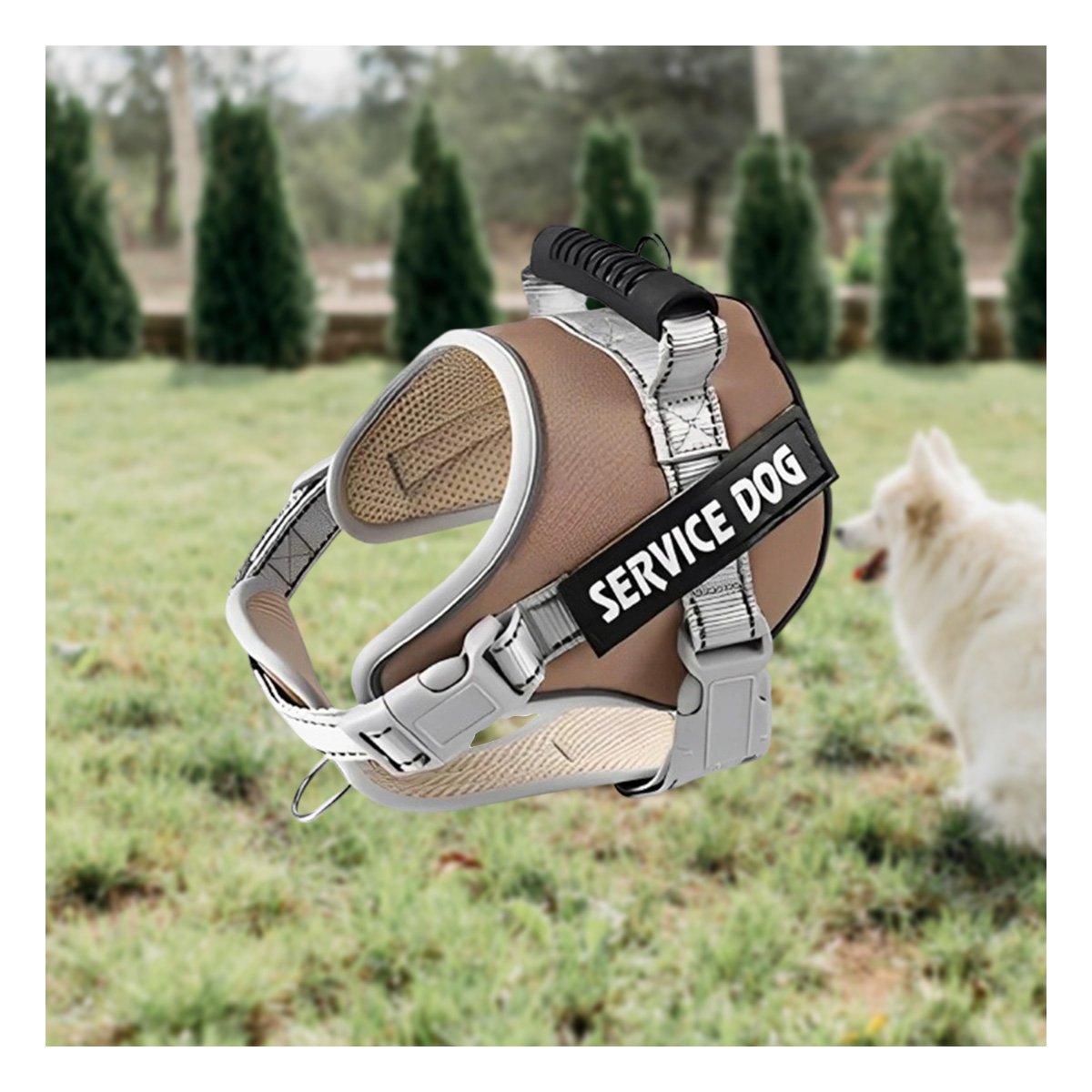 CHALECO ARNES CON ASA SERVICE DOG TALLA S MARRON COMODO Y+REGALO STICKER - 5