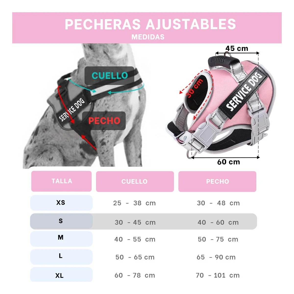 PACK4 PECHERA REFORZADA CON ASA PARA PERRO TALLA S ROSADO CLARO Y+PAPEL REGALO - 4