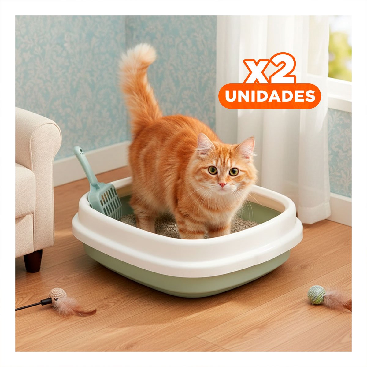 PACK2 CONTENEDOR CELESTE PARA GATO CON PALA CERNIDORA 48X40X12,5 Y+REGALO STICKER - 1