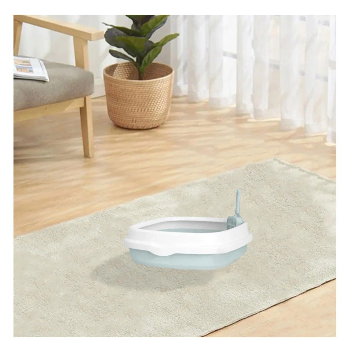PACK2 CONTENEDOR CELESTE PARA GATO CON PALA CERNIDORA 48X40X12,5 Y+REGALO STICKER - 3