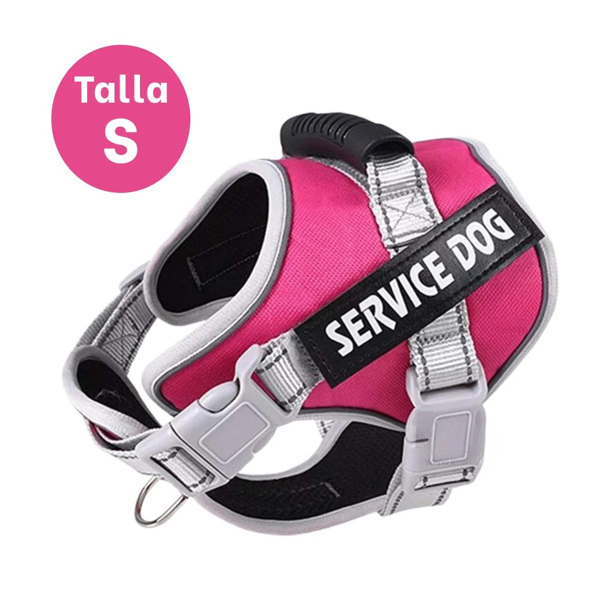 PACK6 PECHERA ACOLCHADA SERVICE DOG TALLA S FUCSIA CON ASA Y SOPORTE ESTABLE Y+PAPEL REGALO - 4