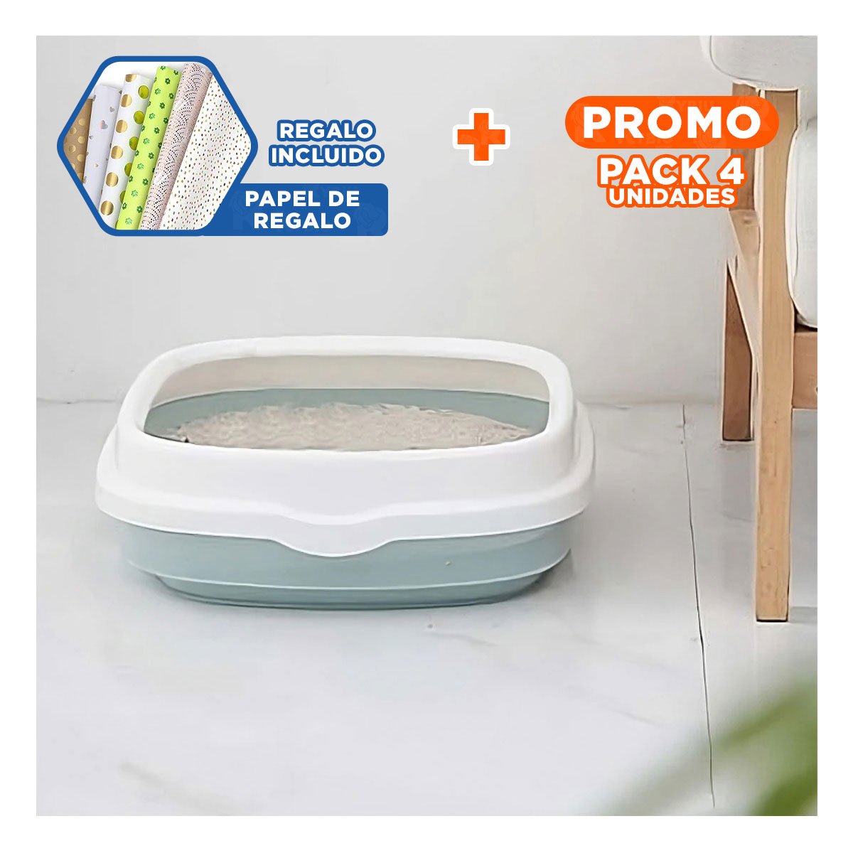 PACK4 SISTEMA VERDE PARA GATO CON PALA CERNIDORA 48X40X12,5 Y+PAPEL REGALO - 1