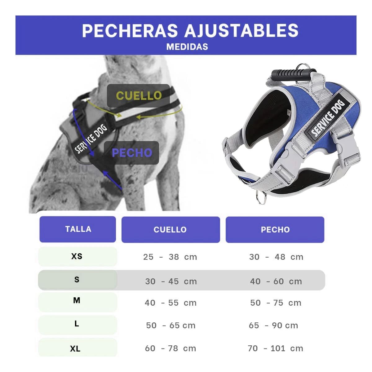 PACK4 PECHERA DE ENTRENAMIENTO SERVICE DOG TALLA S AZUL CON ASA FIRME Y+PAPEL REGALO - 4