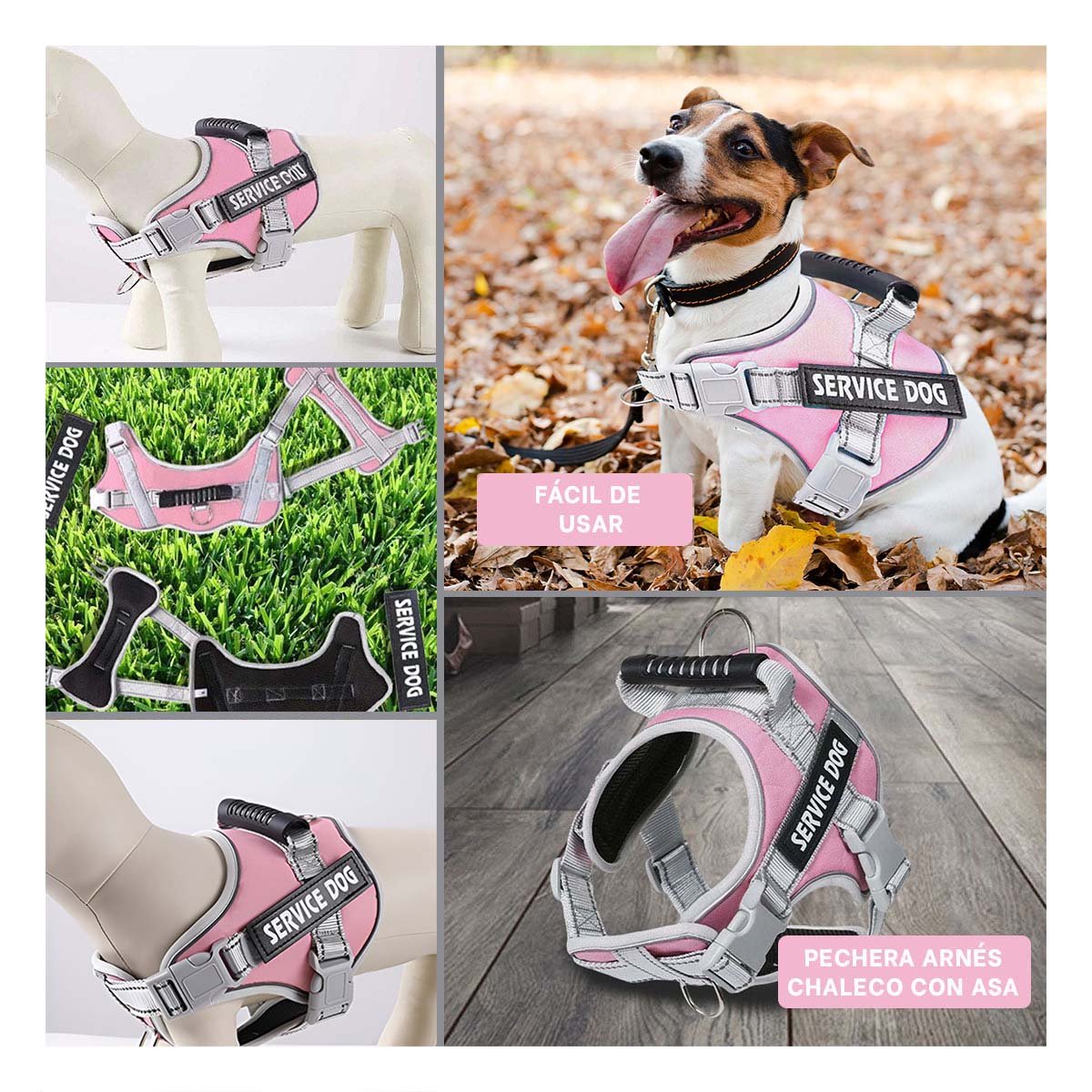 PACK6 CHALECO TIPO ARNES CON ASA SUPERIOR PARA PERRO TALLA S ROSADO CLARO Y+PAPEL REGALO - 3