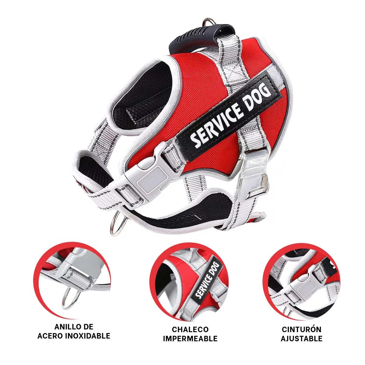 PECHERA DE SOPORTE SERVICE DOG TALLA S ROJO CON ASA Y AJUSTE PRECISO - 3