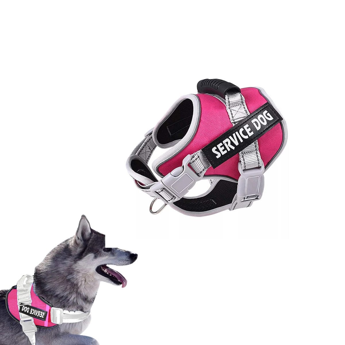 PECHERA CON ASA SERVICE DOG TALLA S FUCSIA ESTILO CHALECO AJUSTABLE Y+LIGAS REGALO - 3