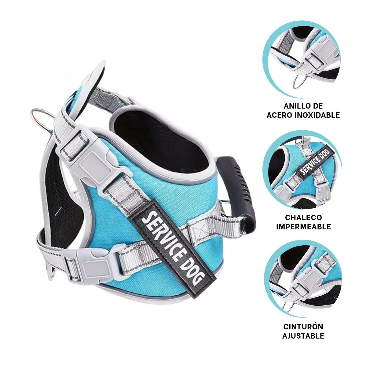 PECHERA DE SOPORTE SERVICE DOG TALLA S TURQUEZA CON ASA Y AJUSTE PRECISO - 3